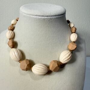 Vintage Germany 50s 60s Tan Brown Beaded Necklace Mod Retro Classic